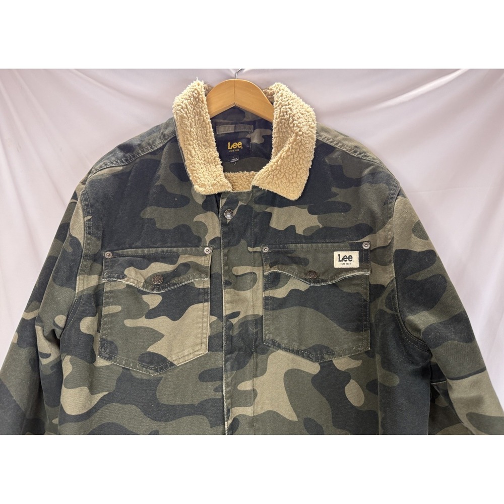 LEE Sherpa Lined Jacket Durable Heavy Cotton Camo Print Jacket Size Large - Picture 4 of 10